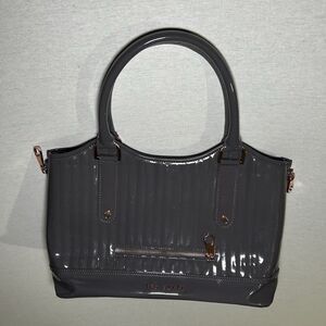 Ted Baker patent leather tote bag in dark gray with rose gold-toned hardware